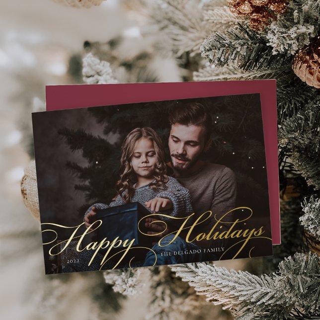 Classic Flourish | Happy Holidays Photo Foil Holiday Card (Creator Uploaded)