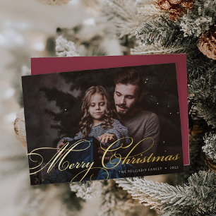 Classic Flourish Merry Christmas Photo Foil Holiday Card