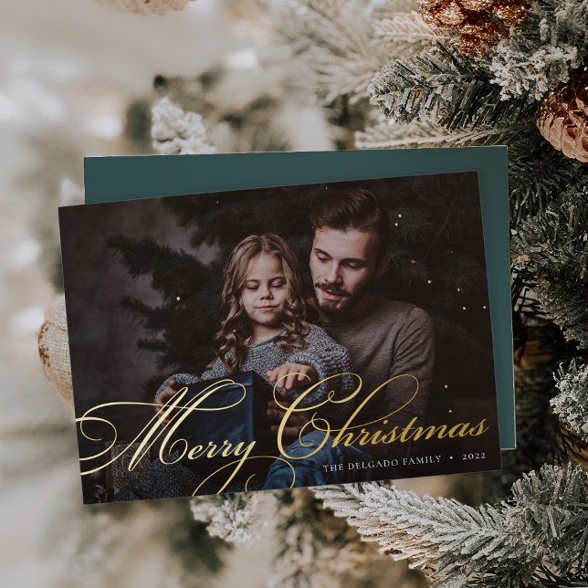 Classic Flourish | Merry Christmas Photo Foil Holiday Card (Creator Uploaded)
