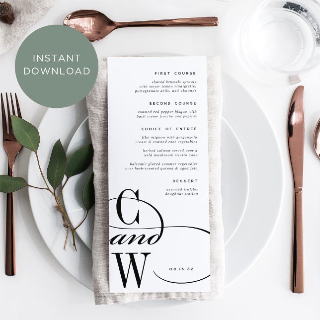 Classic Flourish Monogram Menu Card (Creator Uploaded)