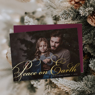 Classic Flourish Peace on Earth Photo Foil Holiday Card