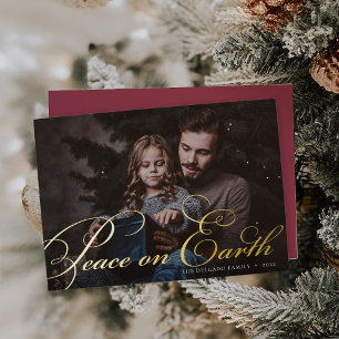 Classic Flourish   Peace on Earth Photo Foil Holiday Card