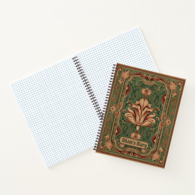 Classic flourish peach emerald green ornaments notebook (Inside)