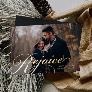 Classic Flourish Rejoice Photo Foil Holiday Card