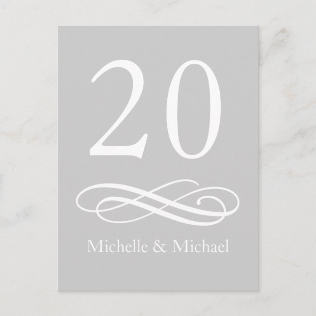 Classic Flourish Table Numbers (Silver / White) Postcard (Front)