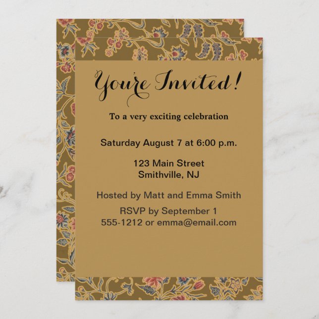 Classic Flower Chintz Pretty Soft Floral Design Invitation (Front/Back)