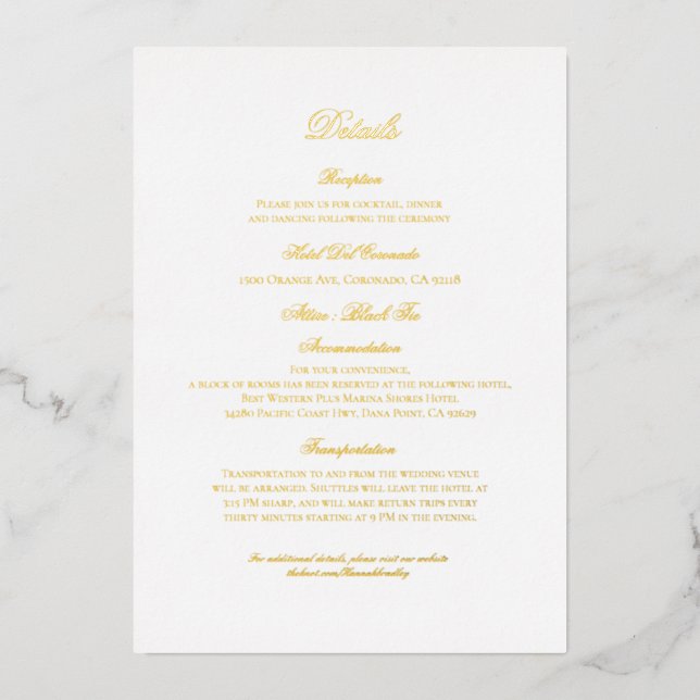 Classic Foil Details Enclosure Card (Front)