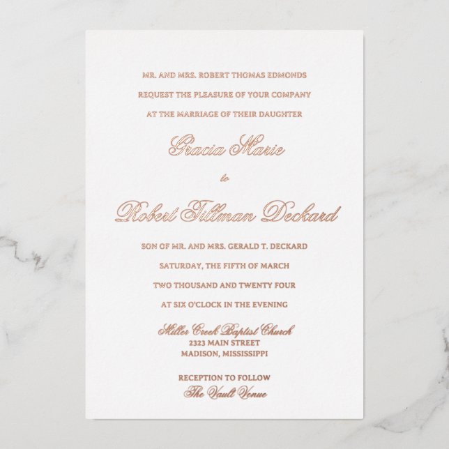 Classic Foil Wedding Invitation (Front)