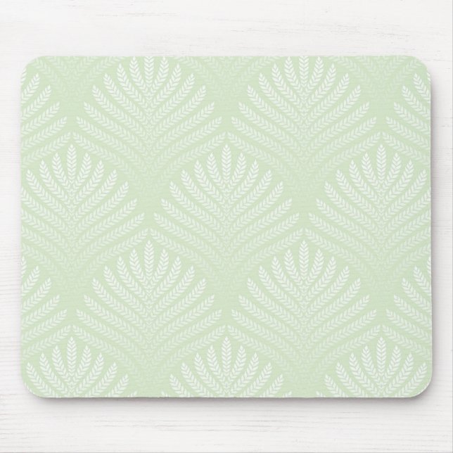 Classic foliage pattern in white and green mouse mat (Front)