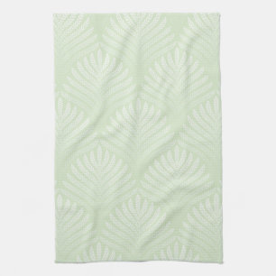 Classic foliage pattern in white and green tea towel