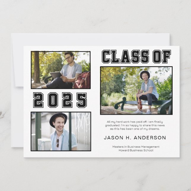 Classic Font 3 Photo Graduation Announcement (Front)