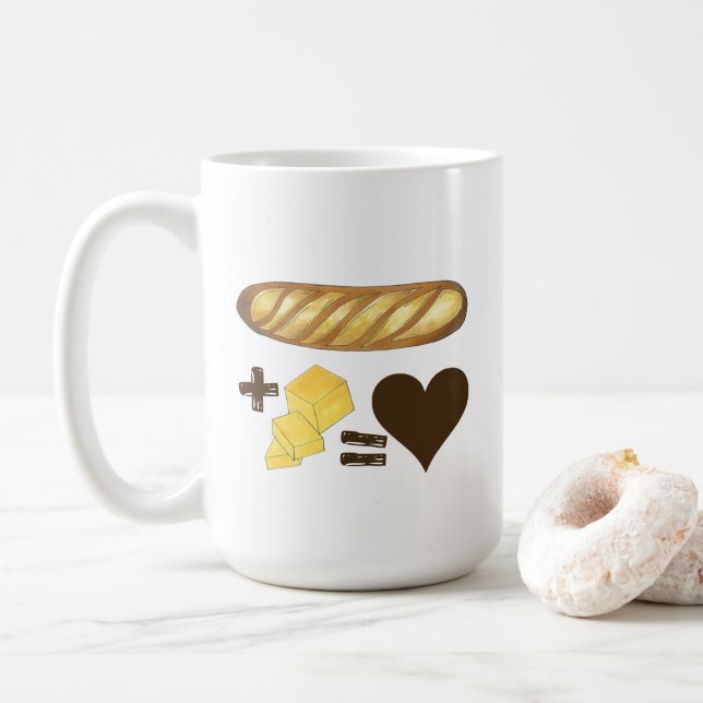 Classic Food Pairing Bread + Butter = Love Heart Coffee Mug (With Donut)
