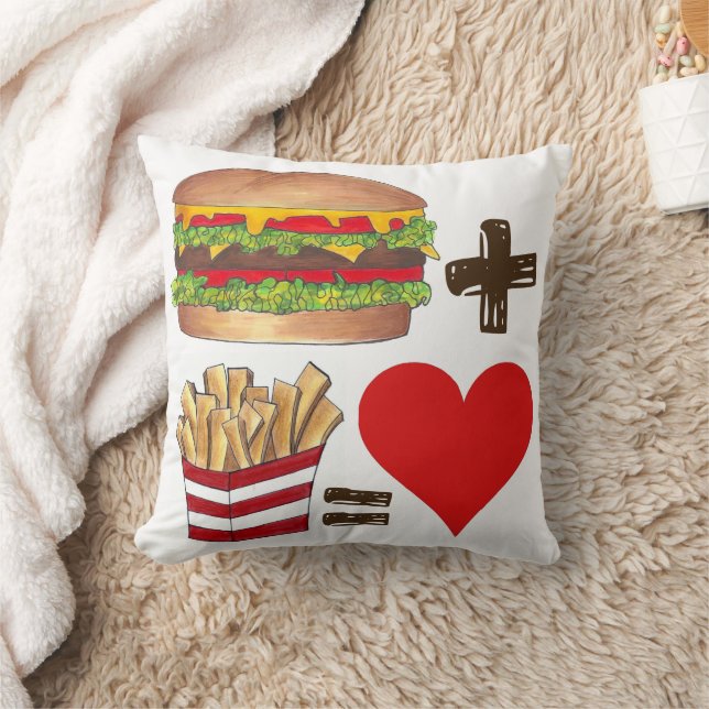 Classic Food Pairing Burger + Fries = Love Heart Cushion (Blanket)