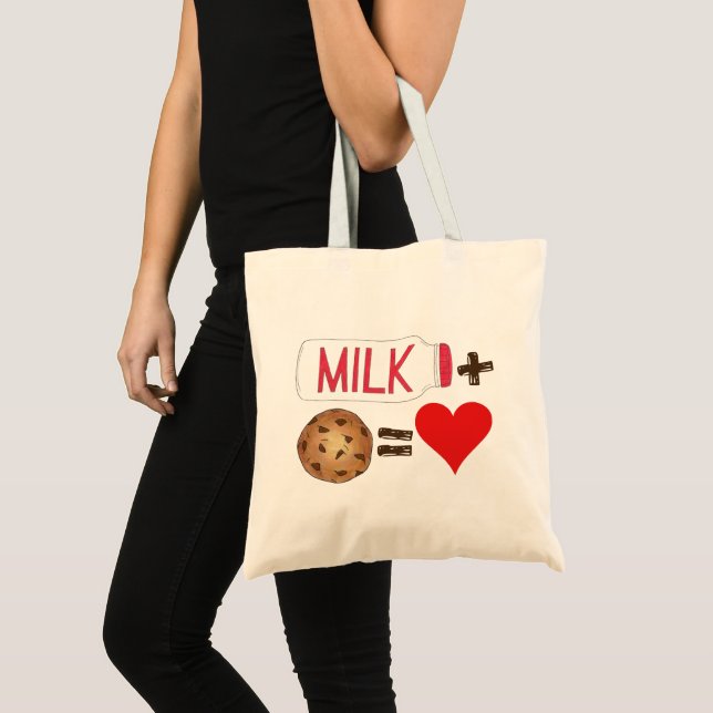 Classic Food Pairing Milk + Cookies = Love Heart Tote Bag (Front (Product))