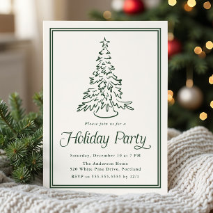 Classic Forest Green Border Christmas Tree Holiday Invitation