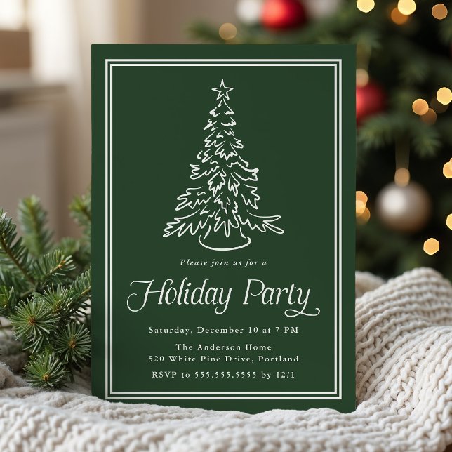 Classic Forest Green Christmas Tree Holiday Party Invitation (Creator Uploaded)