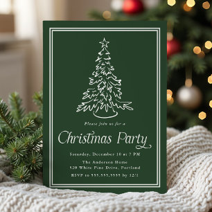 Classic Forest Green Christmas Tree Party Invitation