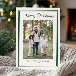 Classic Forest Green Double Border Frame 2 Photo Holiday Card