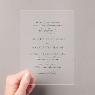 Classic Forest Green Elegant Wedding Acrylic Invitations