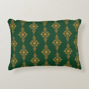 Classic Forest Green Gold Medallion Striped Decorative Cushion