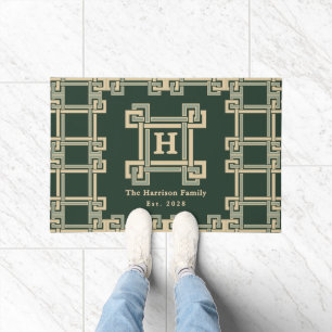 Classic Forest Green Greek Key Monogrammed Doormat