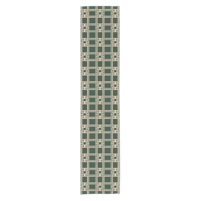 Classic Forest Green Greek Key Pattern Short Table Runner (Front)