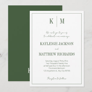 Classic Forest Green Monogram Elegant Wedding Invitation