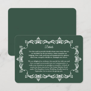 Classic Forest Green Ornately Framed Wedding Enclosure Card
