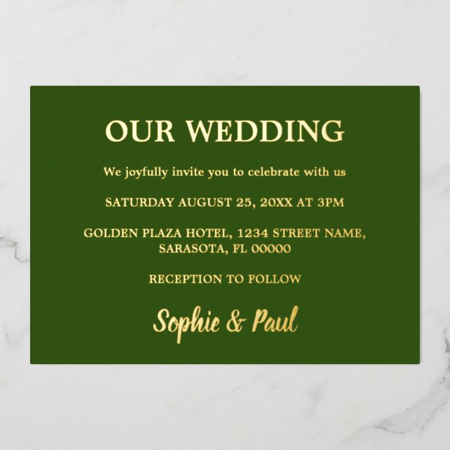 Classic Forest Green Wedding Foil Invitation (Front)