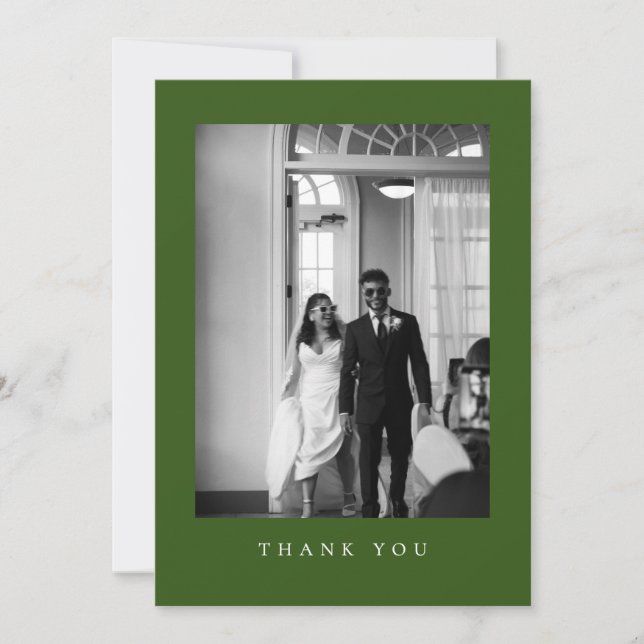 Classic Forest Green Wedding Photo Thank You Card (Front)