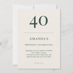 Classic Forest & Linen 40th Birthday Celebration Invitation