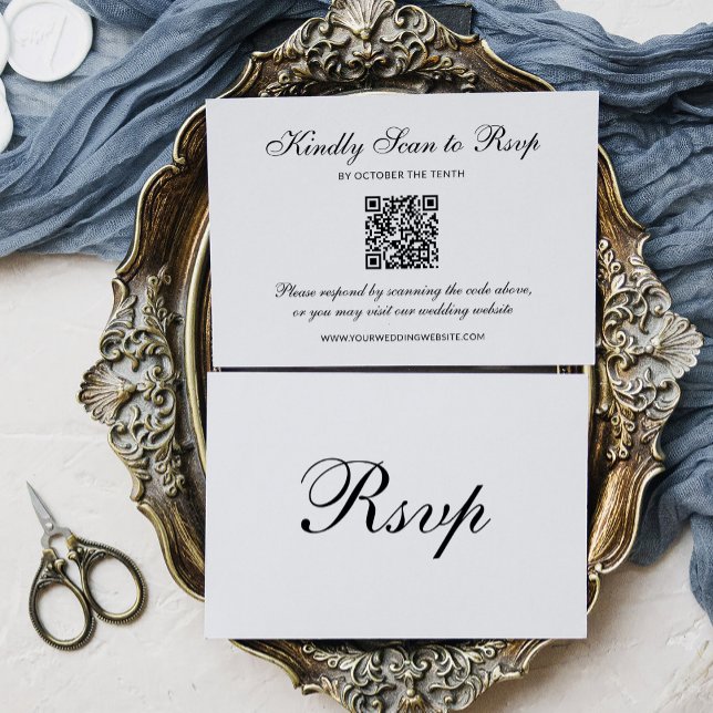 Classic Formal Black and White | QR Code Wedding RSVP Card (Creator Uploaded)