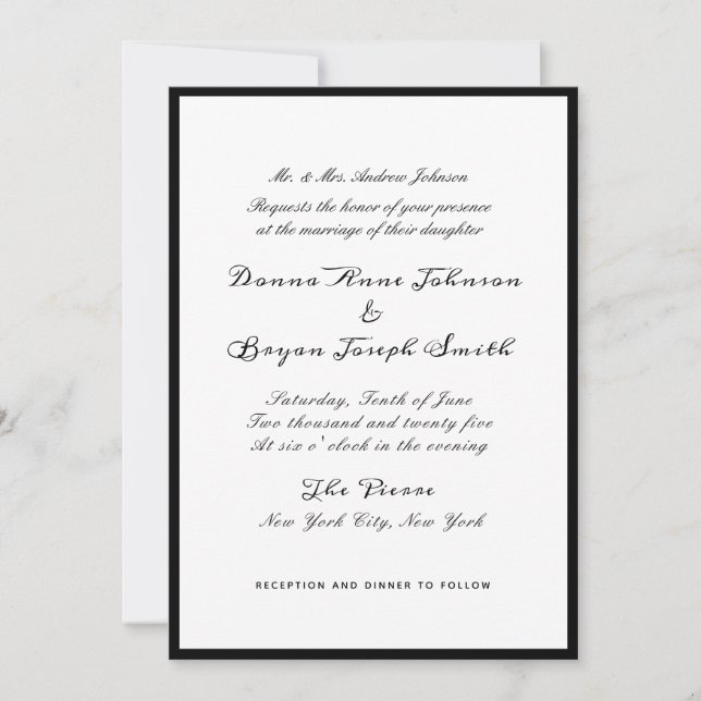 Classic formal black border Wedding  Invitation (Front)