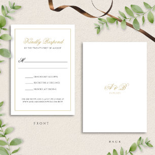 Classic Formal Black & Gold Monogram Wedding RSVP Card