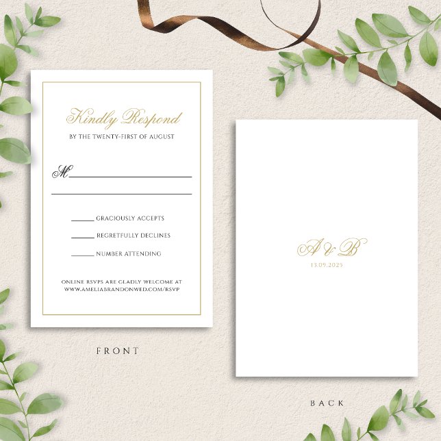 Classic Formal Black & Gold Monogram Wedding RSVP Card (Creator Uploaded)