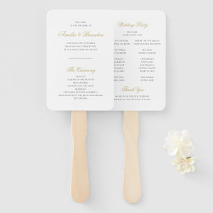 Classic Formal Black & Gold Script Wedding Program Hand Fan