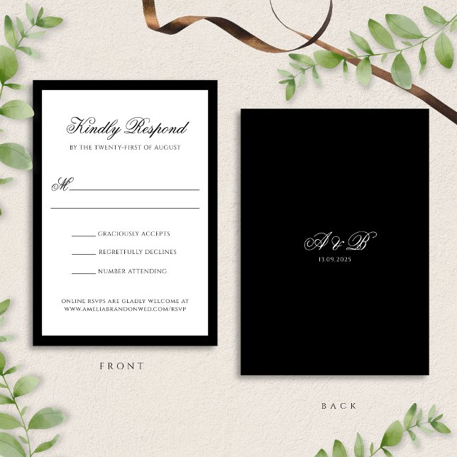 Classic Formal Black-Tie Monogram Wedding RSVP Card (Creator Uploaded)