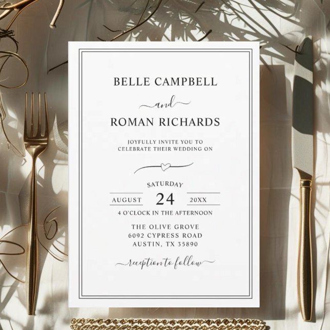 Classic Formal Black & White Script Wedding  Invitation (Creator Uploaded)