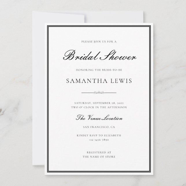 Classic Formal Border Minimalist Bridal Shower Invitation (Front)