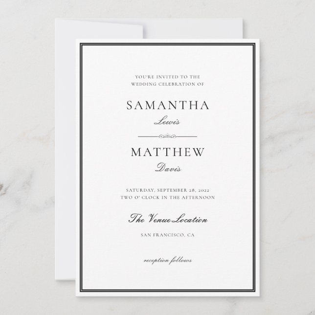 Classic Formal Border Minimalist Wedding Invitation (Front)