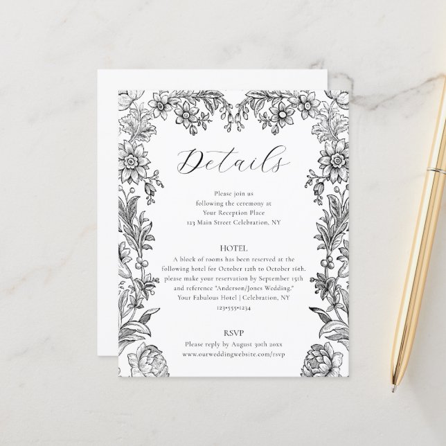 Classic Formal Botanical  Details Enclosure Card (Front/Back In Situ)