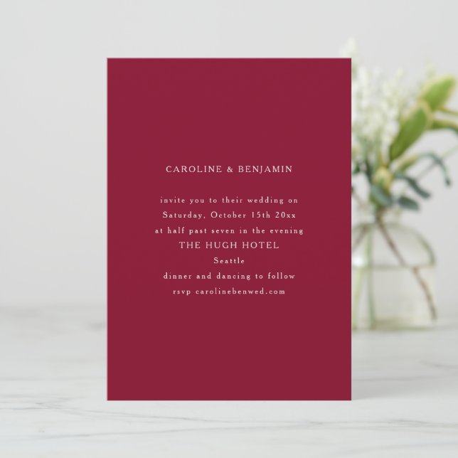 Classic Formal Burgundy Minimalist Wedding Invitation (Standing Front)