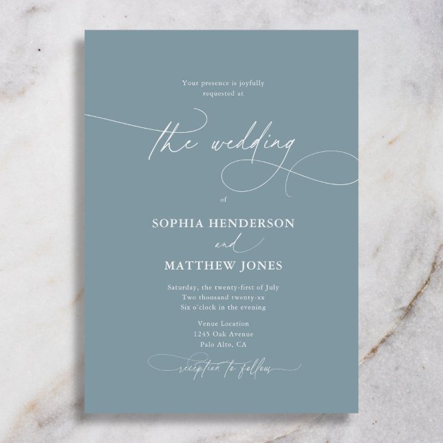 Classic Formal Calligraphy Dusty Blue Wedding  Invitation (Creator Uploaded)