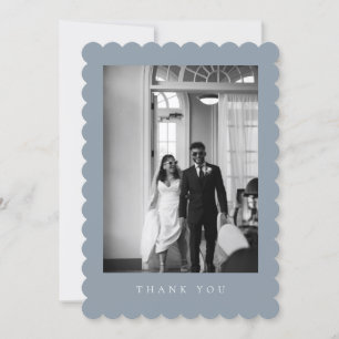 Classic Formal Dusty Blue Wedding Photo Scalloped Thank You Card
