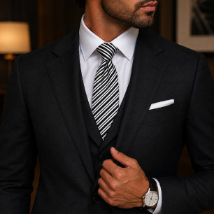 Classic Formal Elegant Black Diagonal Striped Tie