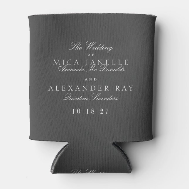 Classic Formal Elegant Dark Grey Wedding Gift Can Cooler (Front)