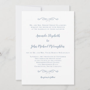 Classic Formal Elegant Dusty Blue Script Wedding Invitation