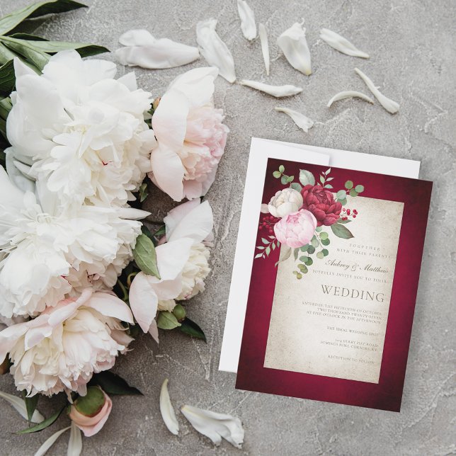 Classic Formal Elegant Peonies Aged Frame Wedding Invitation (Creator Uploaded)