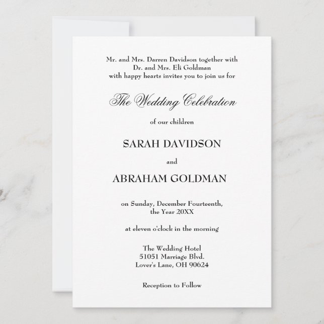 Classic Formal Elegant White Traditional Wedding Invitation (Front)