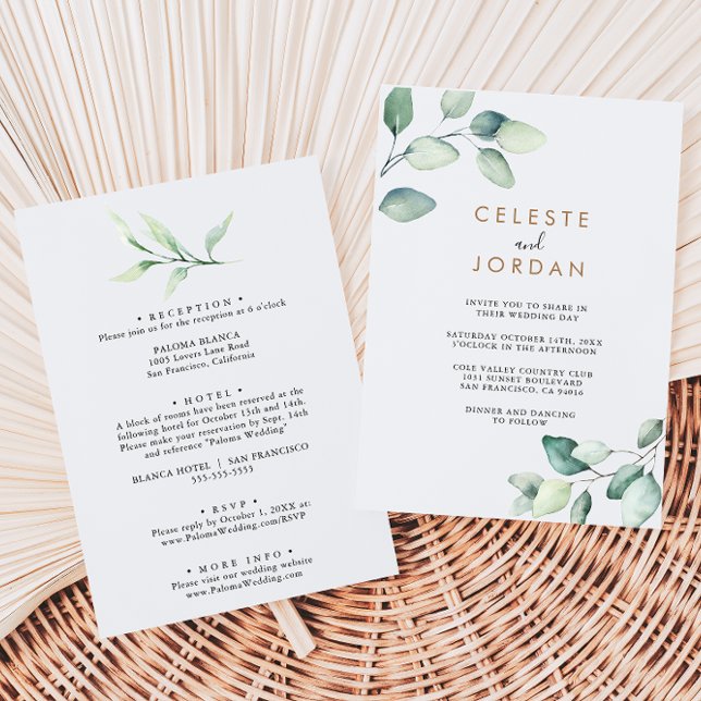 Classic Formal Green Leaves Back & Front Wedding  Invitation (Creator Uploaded)